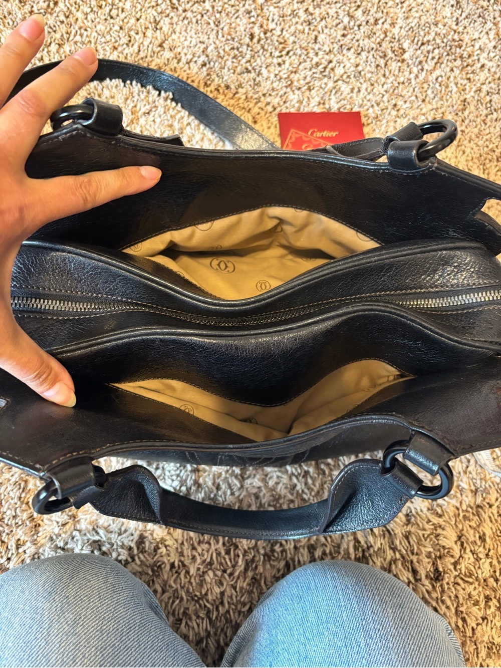 Cartier Black Leather Satchel with Top Handles and Detachable Strap - Picture 6 of 9